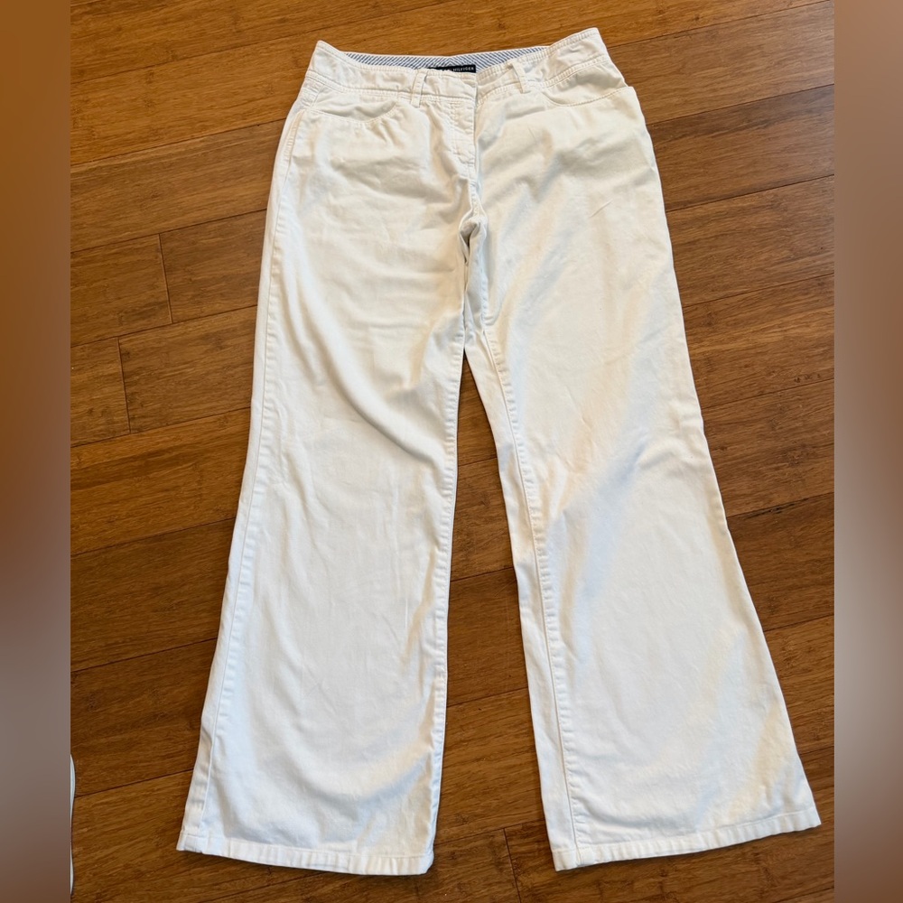 Tommy Hilfiger Women's Size 4 Pants Wide Leg Casual White Mid Rise Slight Flaw